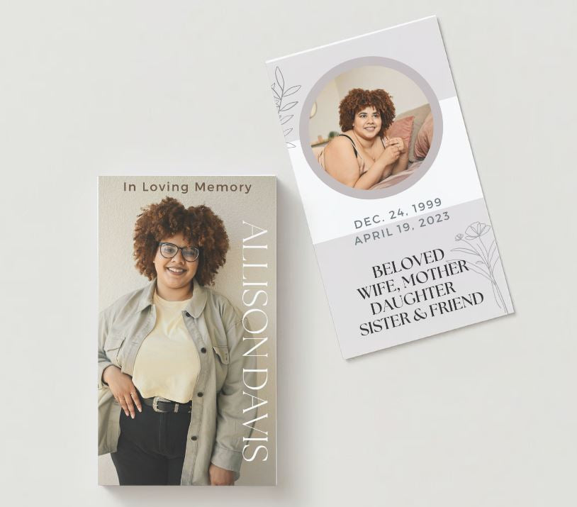 Double Photo Memorial Cards - Funeral  Cards - Celebration of Life Cards