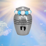 Classic Pewter Toddler Feet Urn & Blue - Tribute Wreath™ - Free Pro Diamond Engraving