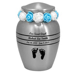 Classic Pewter Toddler Feet Urn & Blue - Tribute Wreath™ - Free Pro Diamond Engraving