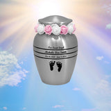Classic Pewter Toddler Feet Urn & Pink  - Tribute Wreath™ - Free Pro Diamond Engraving