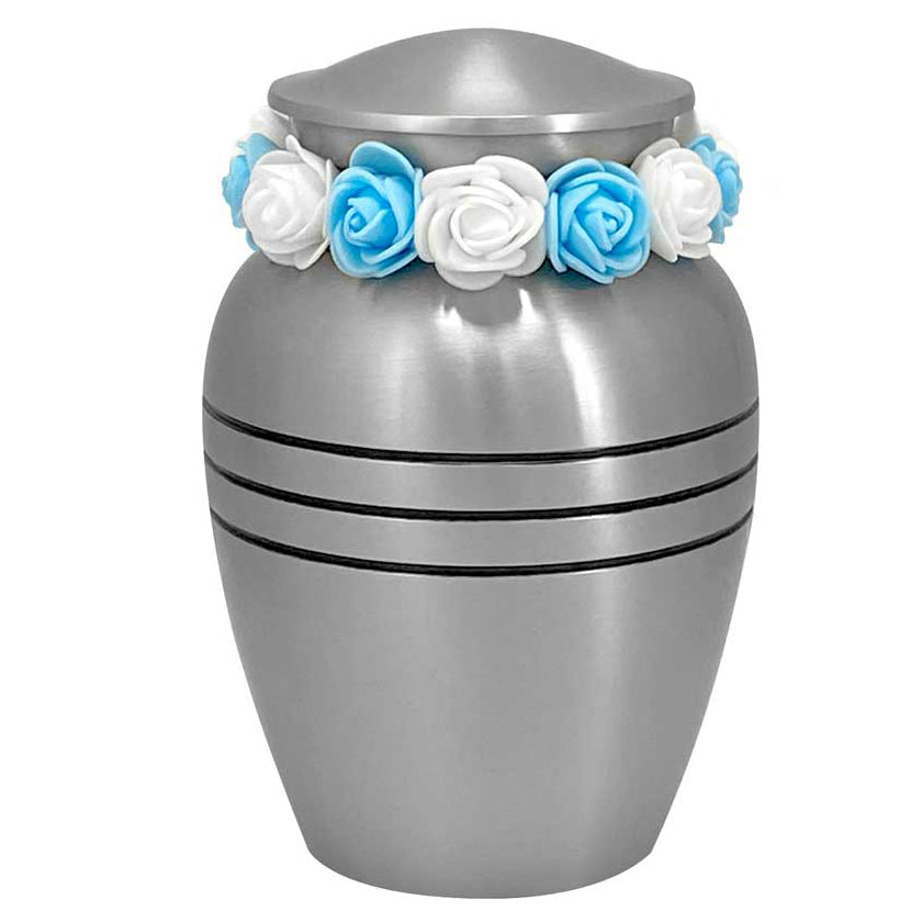 Classic Pewter Toddler Feet Urn & Blue - Tribute Wreath™ - Free Pro Diamond Engraving
