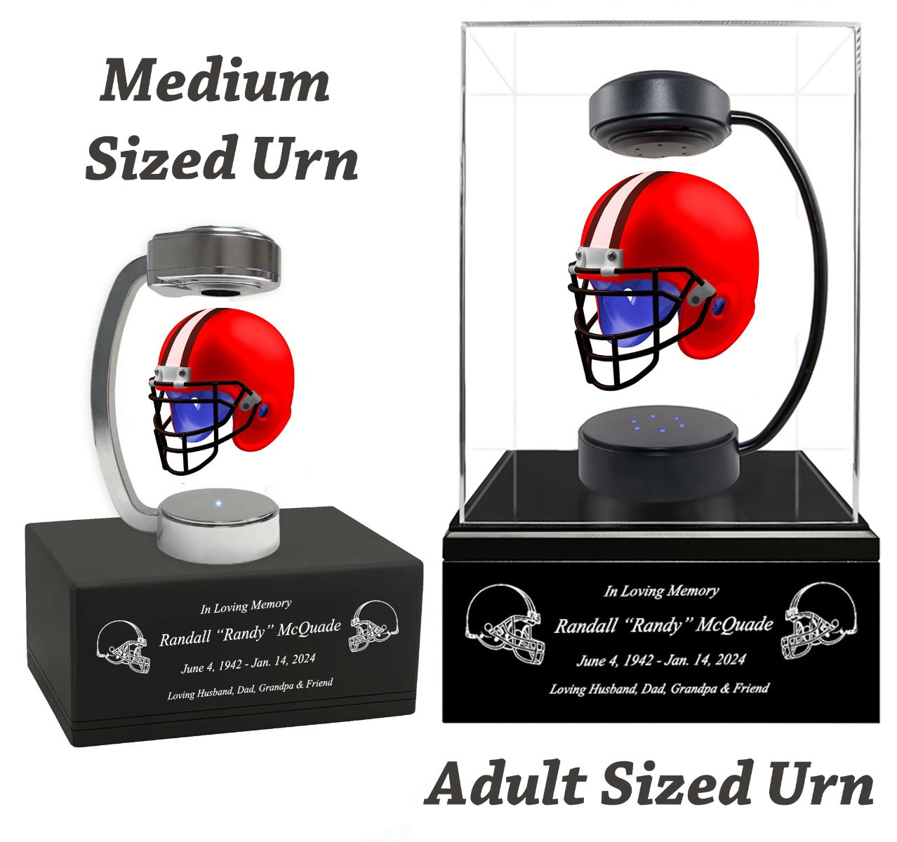 Football Adult or Medium Cremation Urn & Cleveland Browns Hover Helmet Décor - Free Engraving