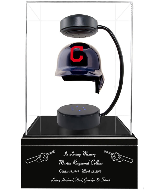 Baseball Cremation Urn & Cleveland Guardians (Indians) Hover Helmet Décor