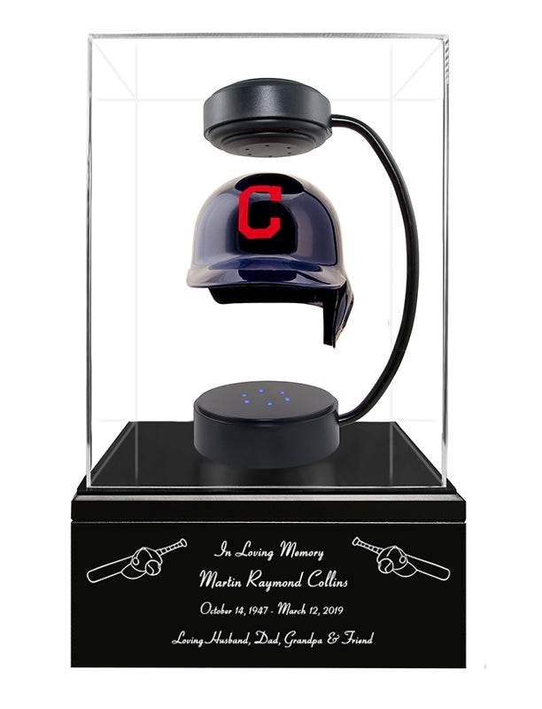 Baseball Cremation Urn & Cleveland Guardians (Indians) Hover Helmet Décor