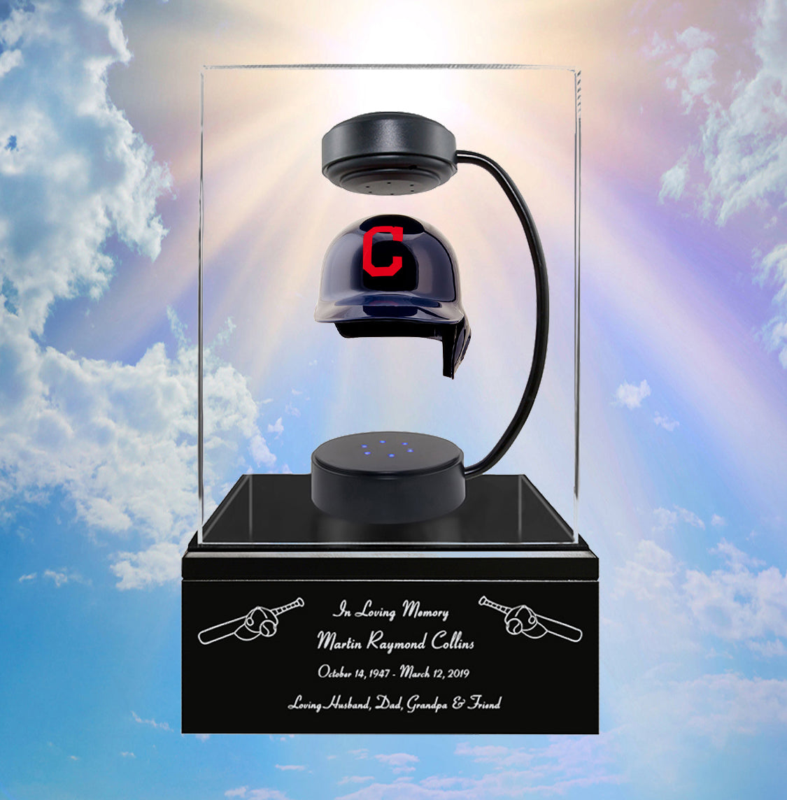 Baseball Cremation Urn & Cleveland Guardians (Indians) Hover Helmet Décor
