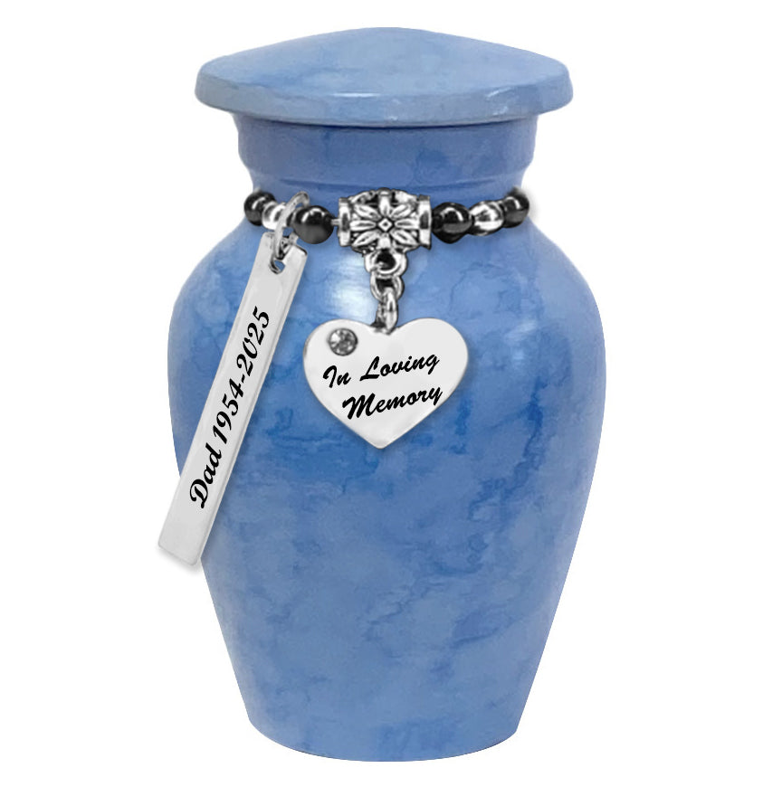 In Loving Memory Heart Blue Sky Keepsake Urn - Love Charms® Option