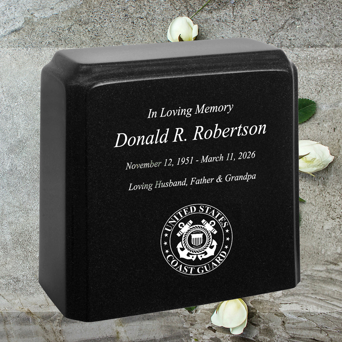 United States Coast Guard Cultured Marble Niche Cremation Urn - 12 Color Choices - Vault Option