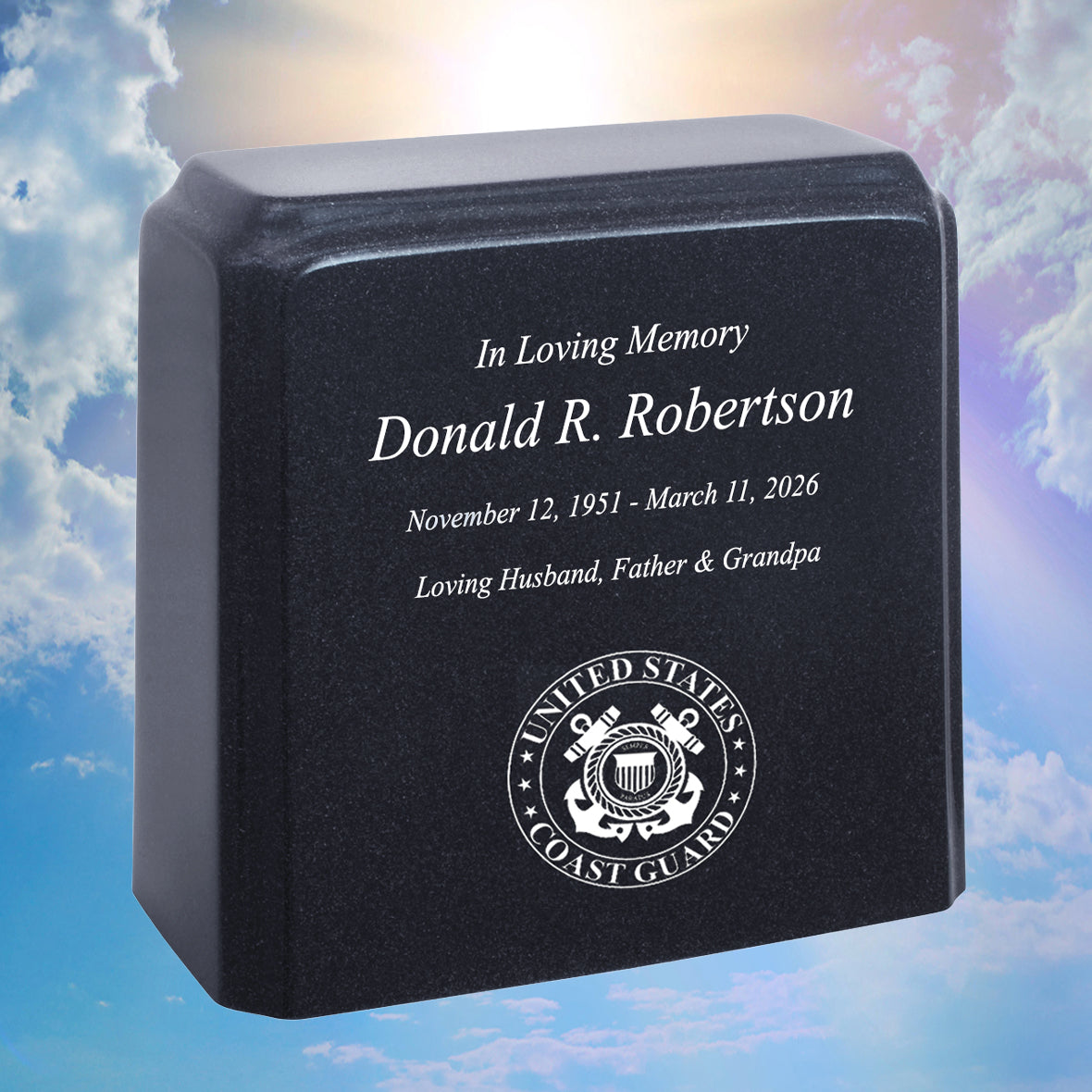 United States Coast Guard Cultured Marble Niche Cremation Urn - 12 Color Choices - Vault Option
