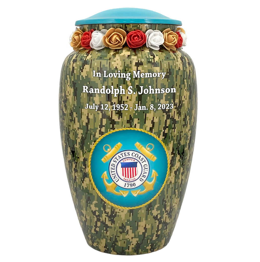 Coast Guard Camouflage Cremation Urn - Tribute Wreath™ Option