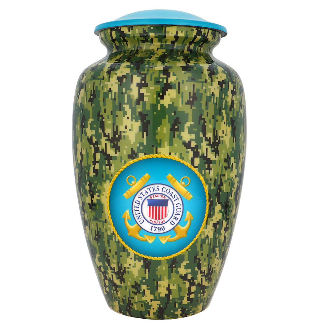 US Coast Guard Camouflage Cremation Urn - Tribute Wreath™ - Pro Sand Carved Engraving