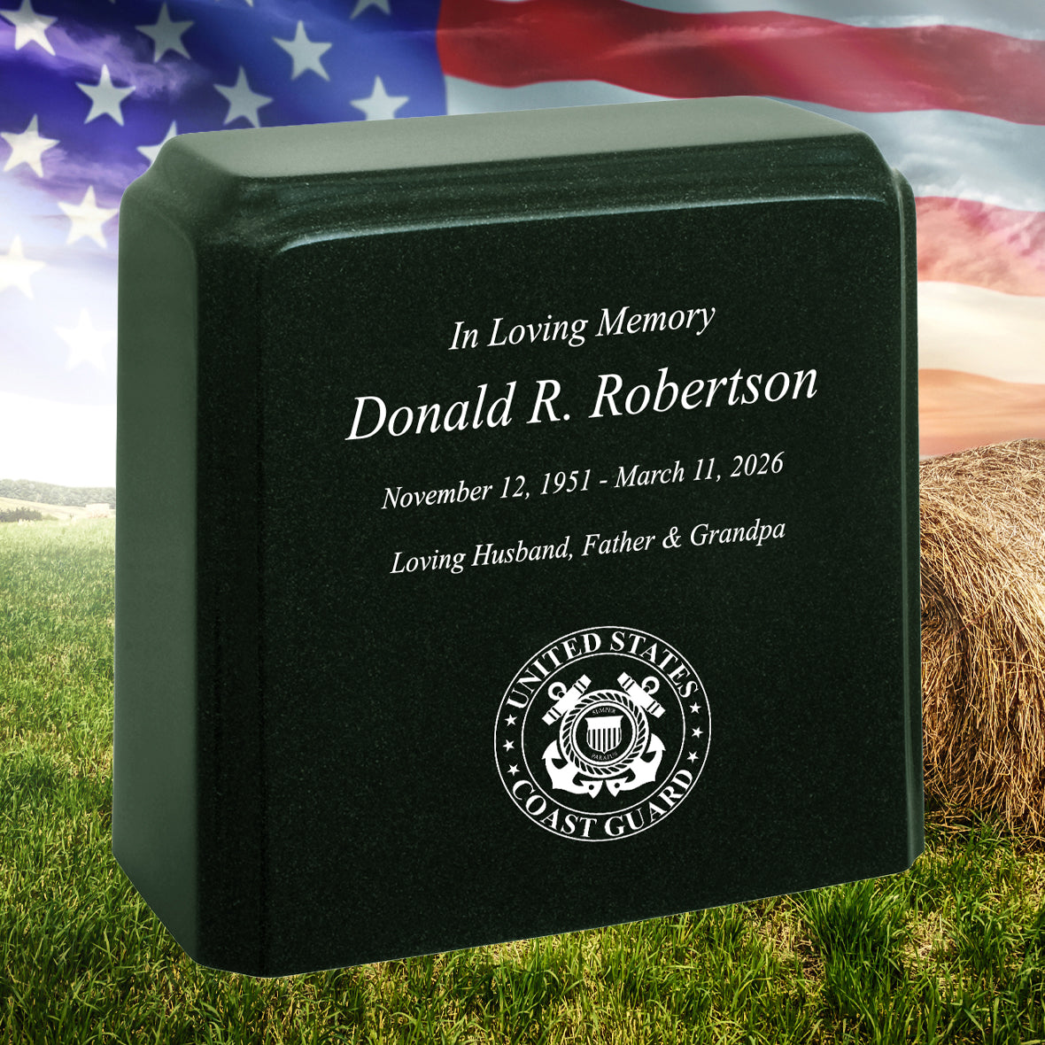 United States Coast Guard Cultured Marble Niche Cremation Urn - 12 Color Choices - Vault Option