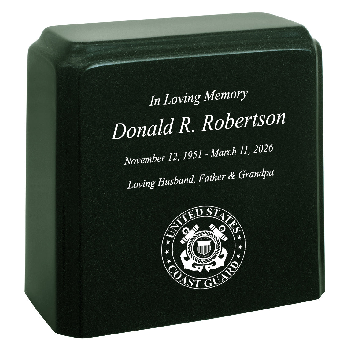 United States Coast Guard Cultured Marble Niche Cremation Urn - 12 Color Choices - Vault Option