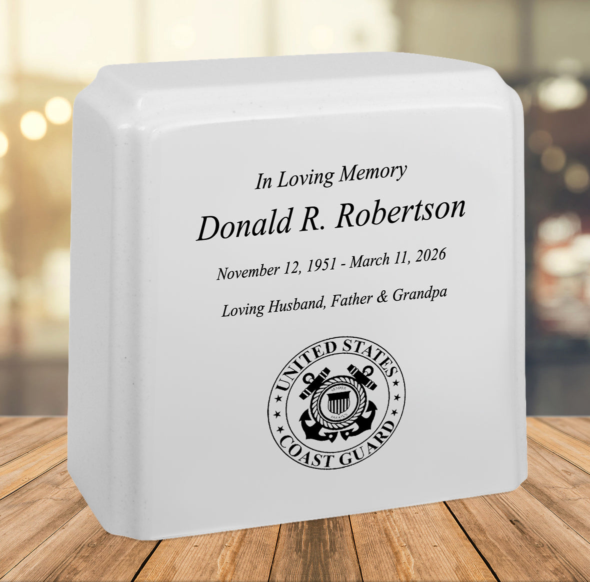 United States Coast Guard Cultured Marble Niche Cremation Urn - 12 Color Choices - Vault Option