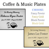 Coffee & Music Name Plates For Cremation Urns