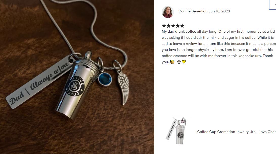 Coffee Cup Cremation Jewelry Urn - Love Charms™ Option 