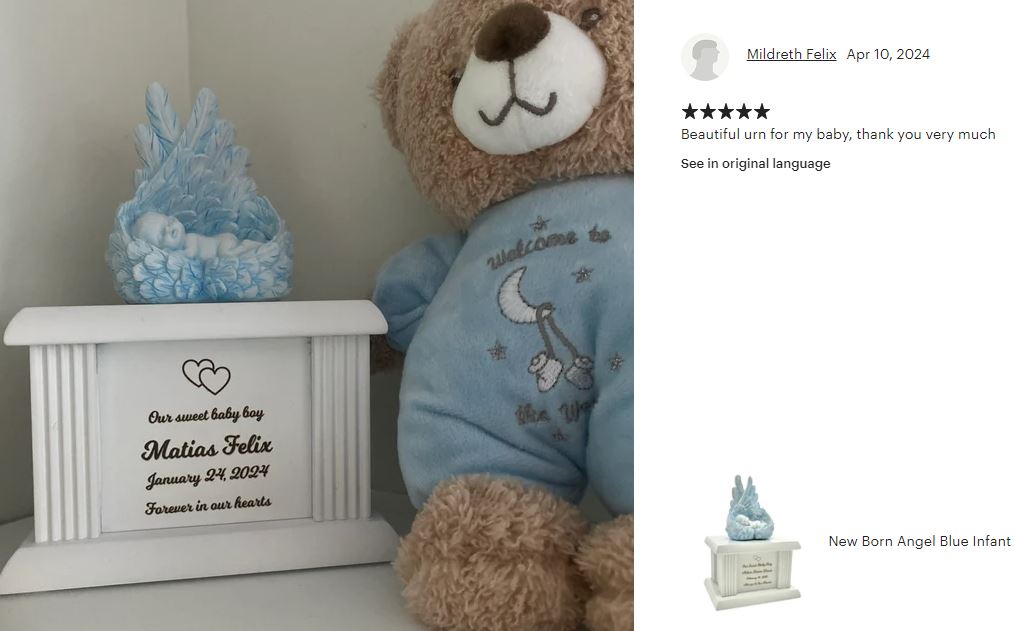 New Born Infant Blue Angel Column Urn  - Baby Boy Urn For Infants