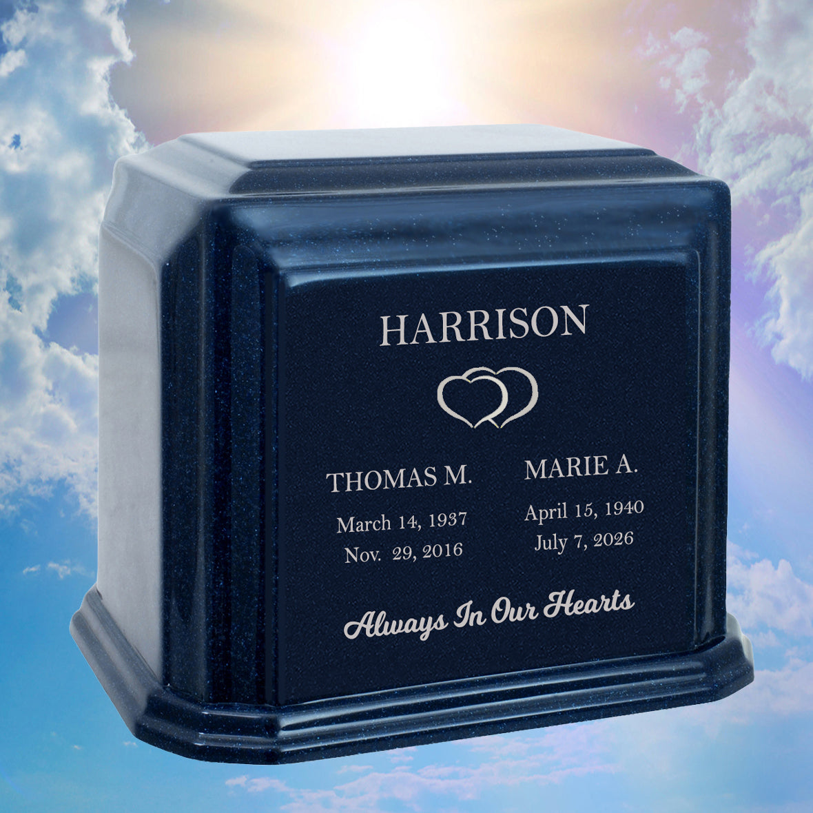 Cultured Marble Companion Cremation Urn - Loving Parents Urn - 12 Color Choices - Vault Option