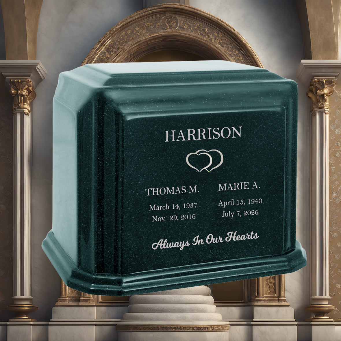 Cultured Marble Companion Cremation Urn - Loving Parents Urn - 12 Color Choices - Vault Option