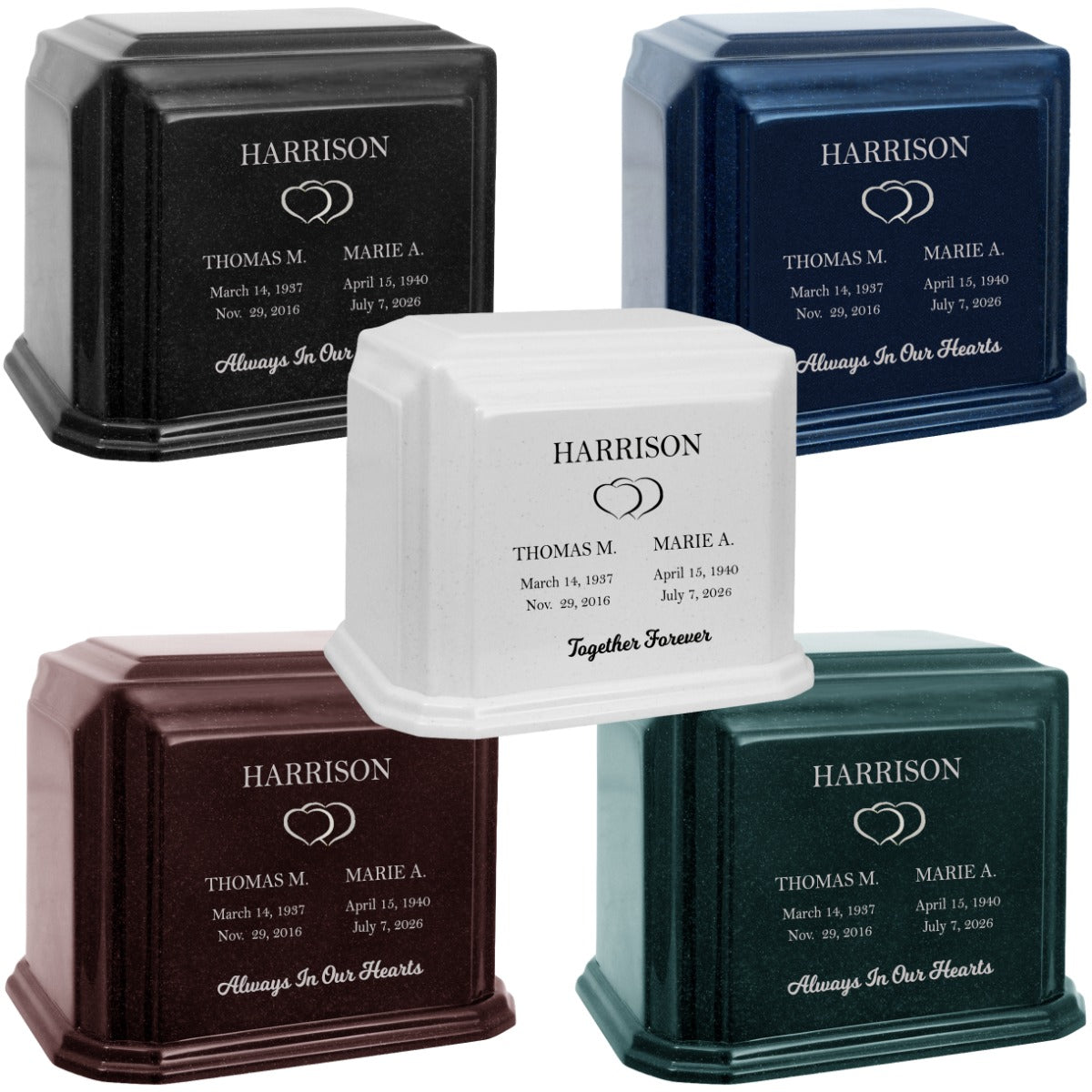 Cultured Marble Companion Cremation Urn - Loving Parents Urn - 12 Color Choices - Vault Option