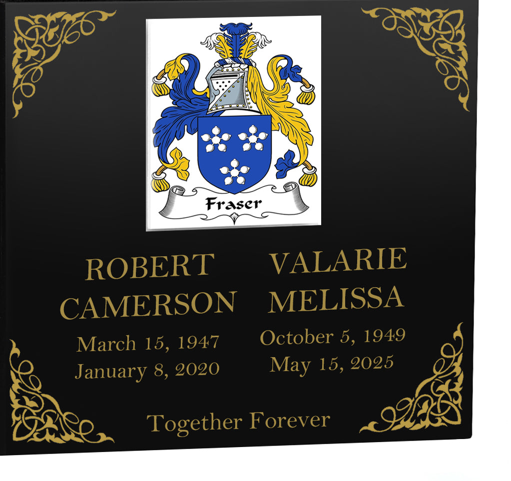 Family Coat of Arms Companion Cremation Urn - Parents Urn - Vault Option