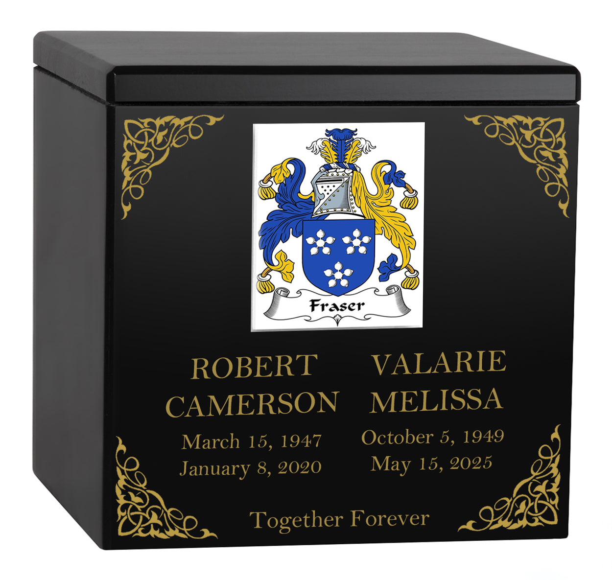 Family Coat of Arms Companion Cremation Urn - Parents Urn - Vault Option