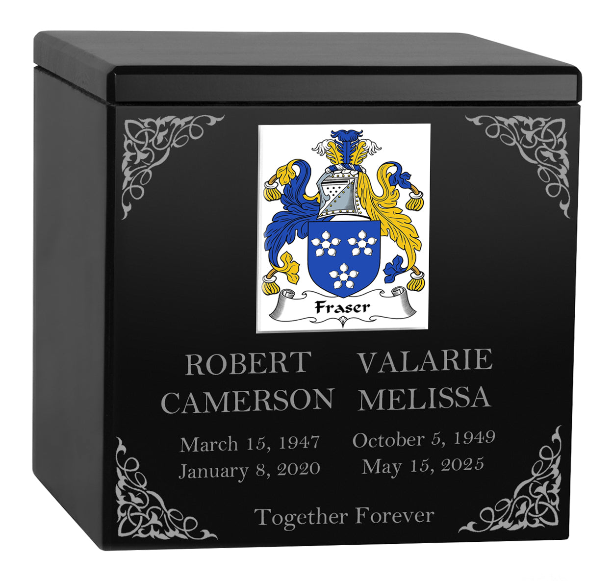 Family Coat of Arms Companion Cremation Urn - Parents Urn - Vault Option