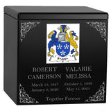 Family Coat of Arms Companion Cremation Urn - Parents Urn - Vault Option