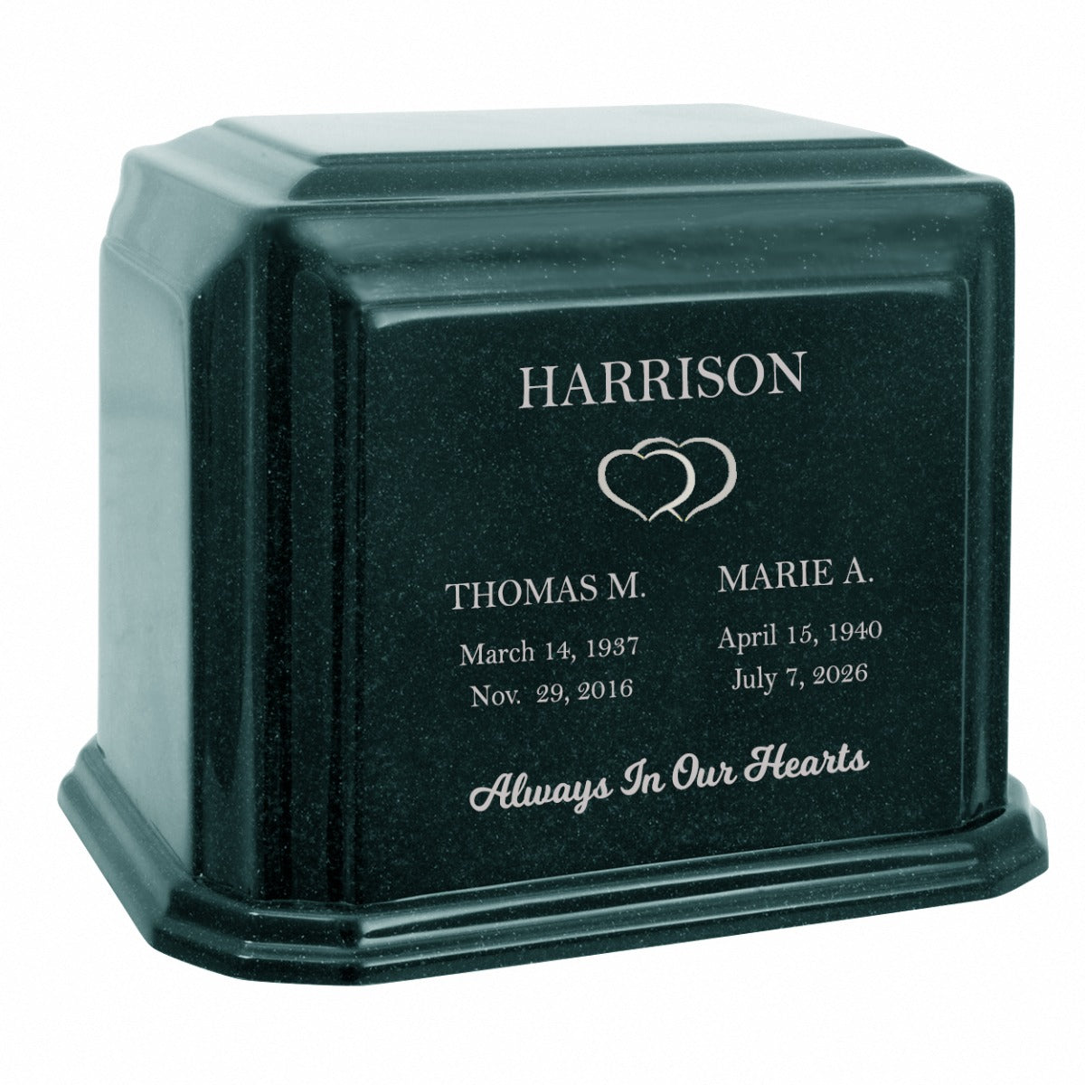 Cultured Marble Companion Cremation Urn - Loving Parents Urn - 12 Color Choices - Vault Option