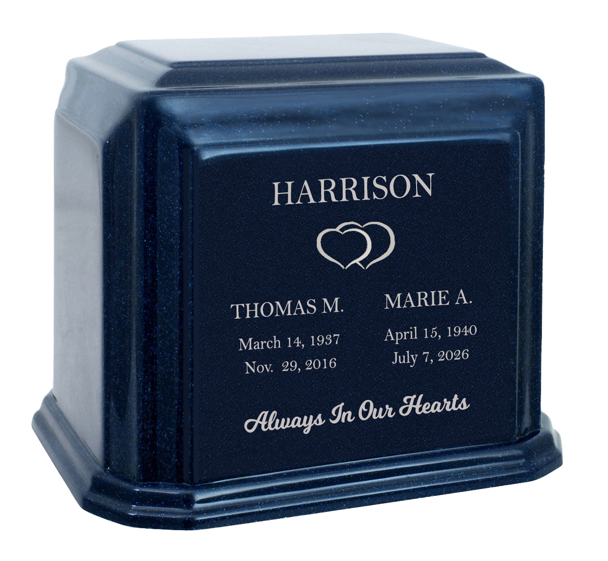 Cultured Marble Companion Cremation Urn - Loving Parents Urn - 12 Color Choices - Vault Option