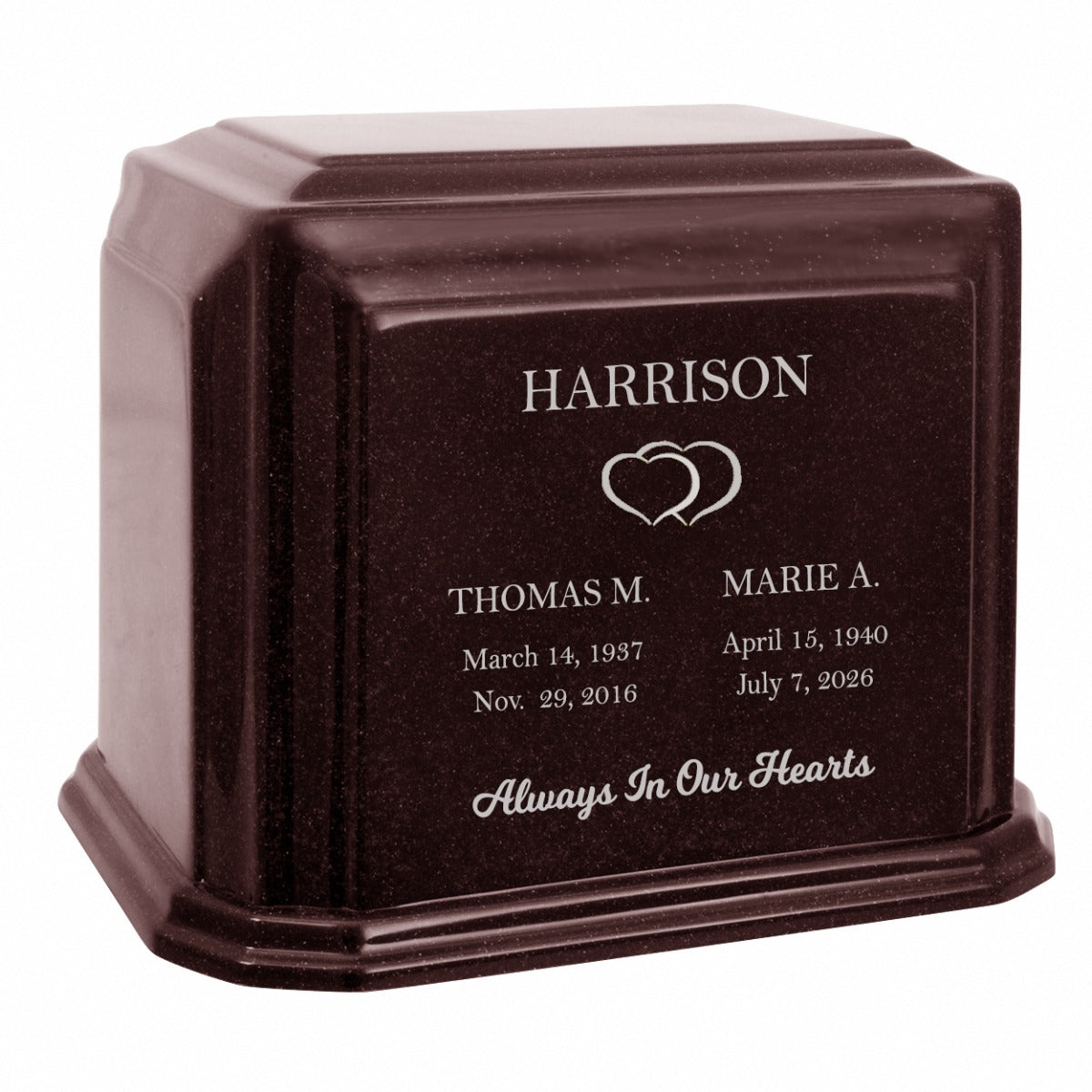 Cultured Marble Companion Cremation Urn - Loving Parents Urn - 12 Color Choices - Vault Option
