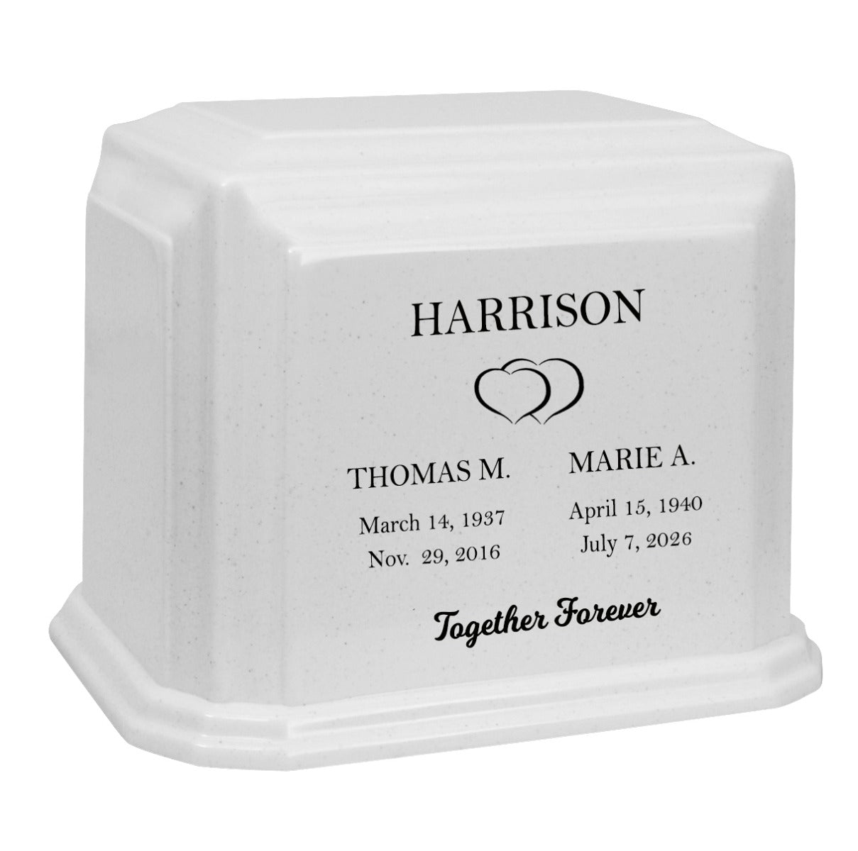 Cultured Marble Companion Cremation Urn - Loving Parents Urn - 12 Color Choices - Vault Option