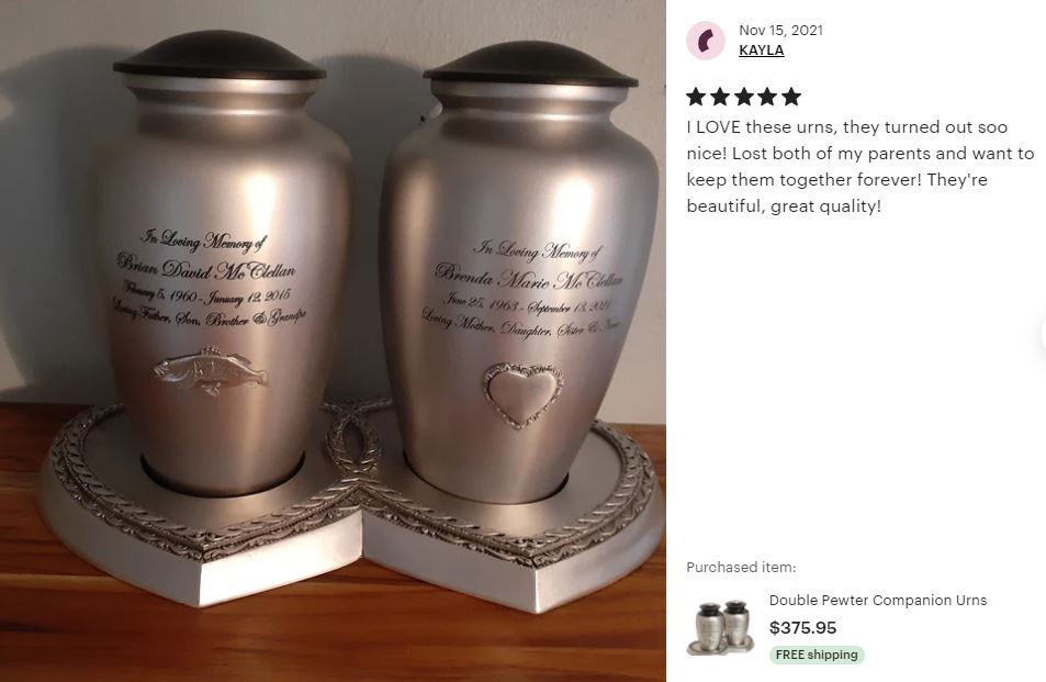 Pewter Medallion Companion Urns 18 Medallion Choices Heart Base Urns for Mom And Dad