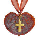 Copper Aspen Leaf & Cross Ornament Urn