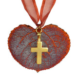 Copper Aspen Leaf & Cross Ornament Urn