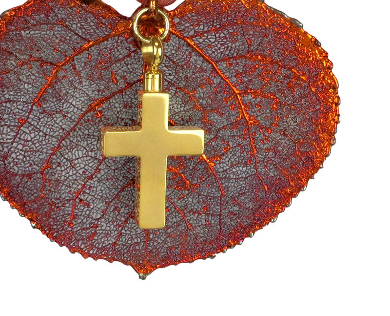 Copper Aspen Leaf & Cross Ornament Urn
