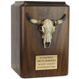 Cow Skull Horns Wood Cremation Urn - Old West Steer Skull Cremation Adult Urn Free Engraving