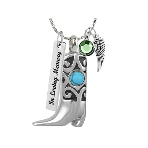 Cowboy Boot Turquoise Ash Pendant Urn - Love Charms Option