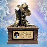 Cowboy Boots Hat & Rope Child Cremation Urn - Free Engraved Plate - Photo Option