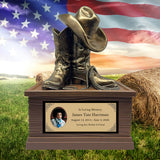 Cowboy Boots Hat & Rope Child Cremation Urn - Free Engraved Plate - Photo Option