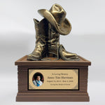 Cowboy Boots Hat & Rope Child Cremation Urn - Free Engraved Plate - Photo Option