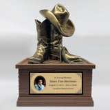 Cowboy Boots Hat & Rope Child Cremation Urn - Free Engraved Plate - Photo Option