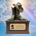Cowboy Boots Hat & Rope Adult Cremation Urn - Free Engraved Plate - Photo Option
