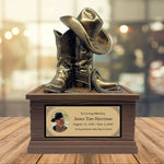 Cowboy Boots Hat & Rope Adult Cremation Urn - Free Engraved Plate - Photo Option