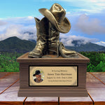 Cowboy Boots Hat & Rope Adult Cremation Urn - Free Engraved Plate - Photo Option