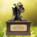 Cowboy Boots Hat & Rope Adult Cremation Urn - Free Engraved Plate - Photo Option