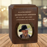 Cowboy or Cowgirl Horseshoe Walnut Photo Cremation Urn - Handcrafted Urn - Personalization and Photo Included