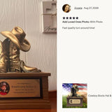 Cowboy Boots Hat & Rope Adult Cremation Urn - Free Engraved Plate - Photo Option