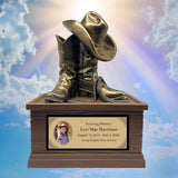 Cowgirl Boots Hat & Rope Child Cremation Urn - Free Engraved Plate - Photo Option
