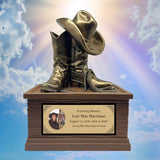 Cowgirl Boots Hat & Rope Adult Cremation Urn - Free Engraved Plate - Photo Option