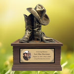 Cowgirl Boots Hat & Rope Adult Cremation Urn - Free Engraved Plate - Photo Option